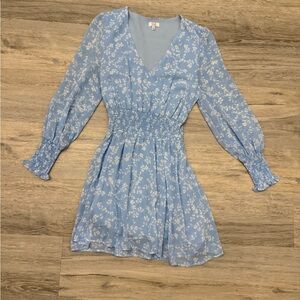 Chic Long Sleeve Floral Dress in Light Blue